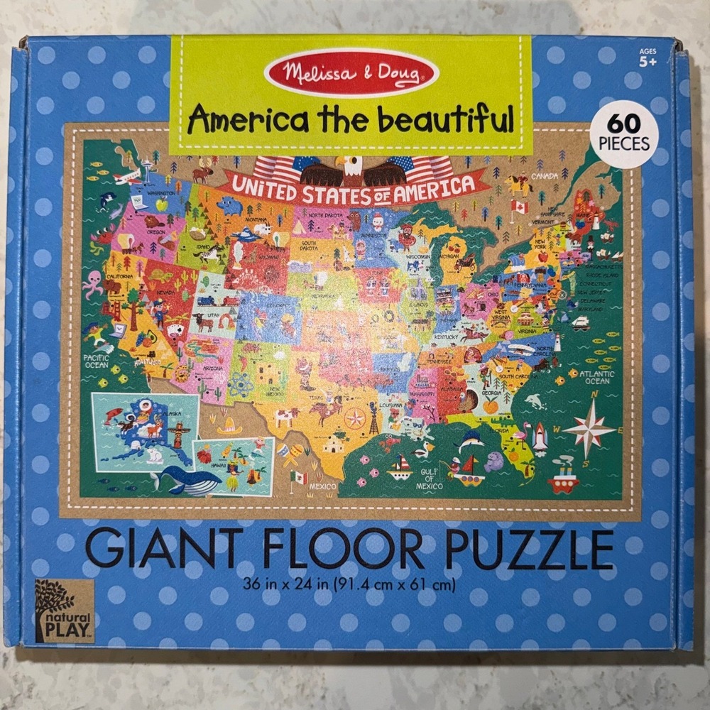 Melissa & Doug America the Beautiful Giant Floor Puzzle 60 Pieces USA Map 36x24